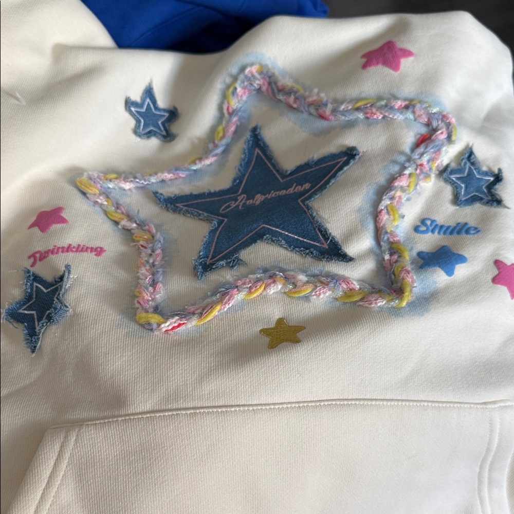 Cream Hoodie with Star Embroidery